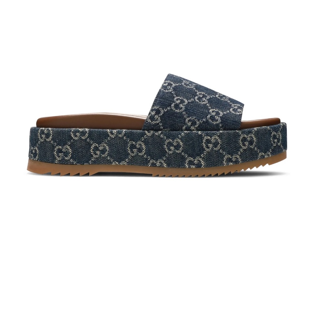 Gucci Navy Monogram Platform Sandals - Picture 11 of 12